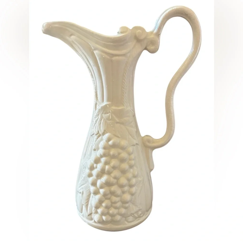 Vintage large porcelain pitcher white grapes embossed